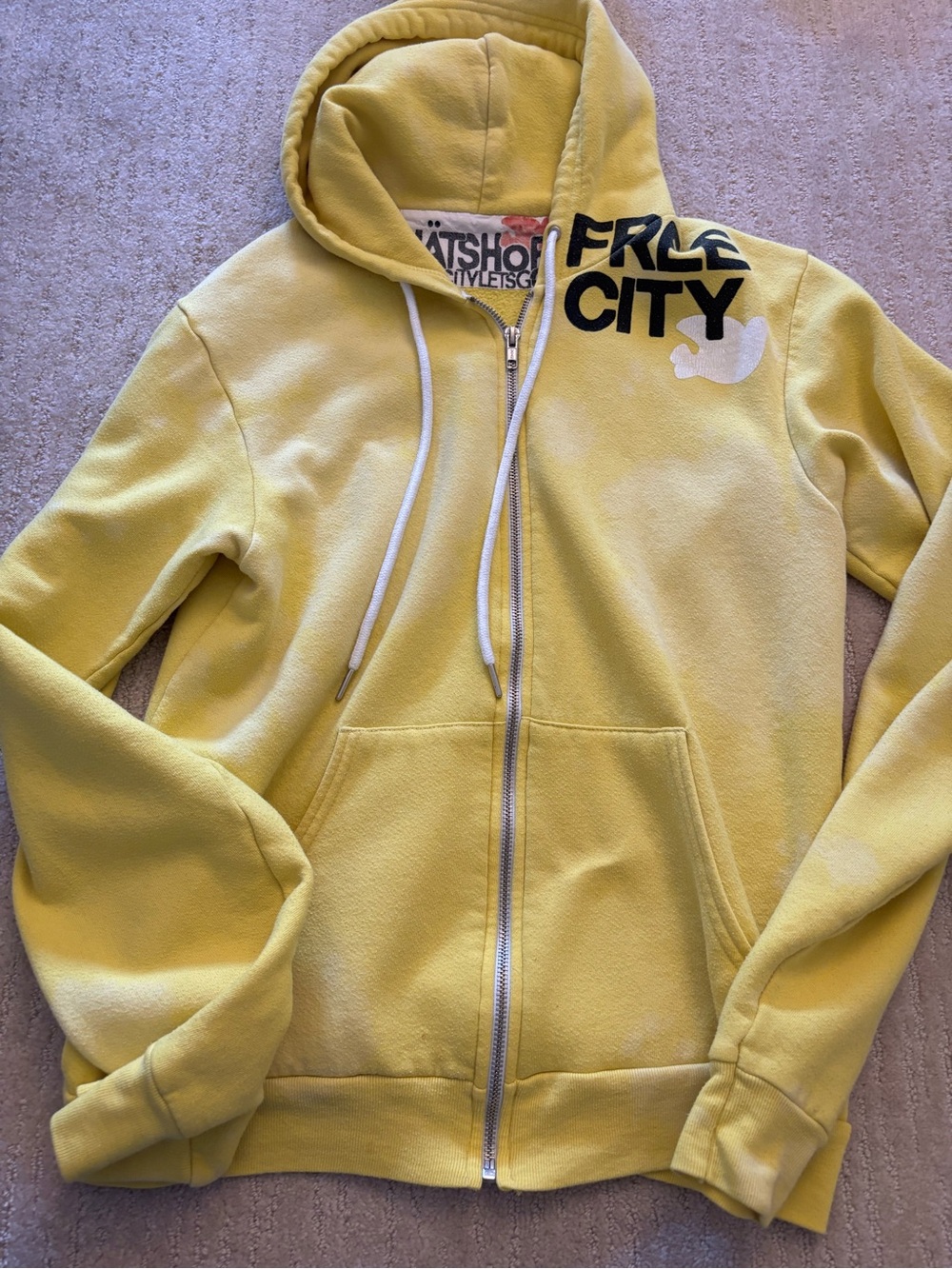 freecity Yellow Zip-Up Hoodie with Chest Graphic